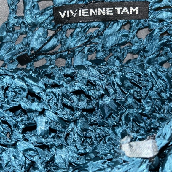 Vintage Vivienne Tam Metallic Blue Woven Crochet Dress Cowl Neck S NWOT Rare - Picture 11 of 11